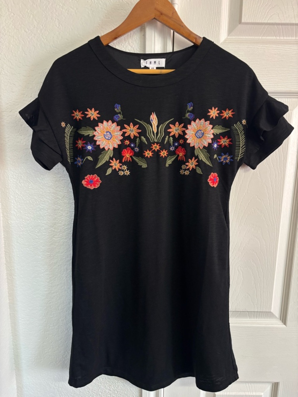 THML Embroidered‎ Floral Flutter Sleeve Mini Cotton Blend Dress Size XS TM4724-1